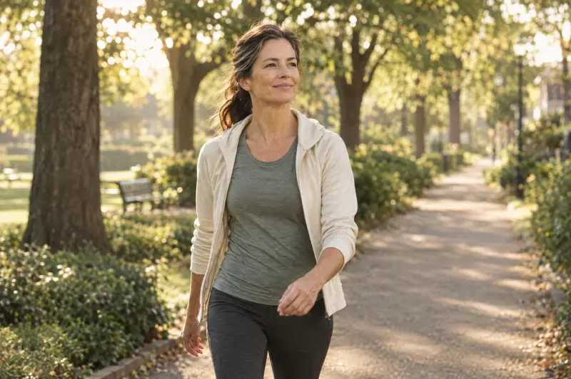 Woman walking in a park in the morning